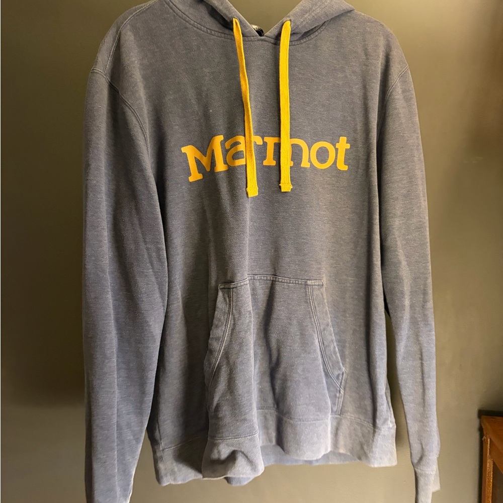 Marmot Heathered Blue Hoodie with Yellow Logo